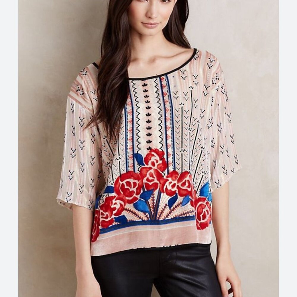 Moulinette Soeurs Pink and Blue Floral Blouse